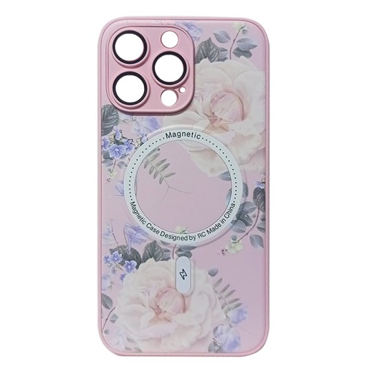 Flower Design Magnetic Case for Apple iPhone 13 Pro Max Pink Flower Design Magnetic Case for Apple iPhone 13 Pro Max Pink